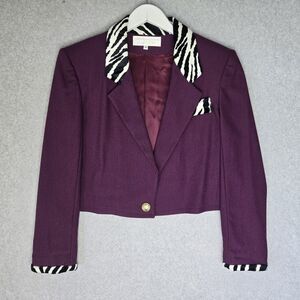 Vintage Ladies Size 4 Short Jacket Purple Faux Fur Tiger Stripe Celebration